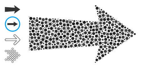 Circle collage arrow right. Vector mosaic is based on arrow right icon, and designed of scattered round parts. Vector icon of arrow right designed of irregular circle items.のイラスト素材