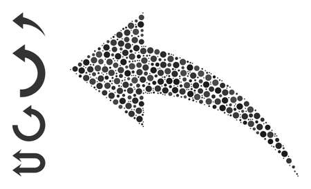 Round dot collage undo. Vector collage is based on undo icon, and done of scattered round items. Vector icon of undo combined with irregular round items.のイラスト素材