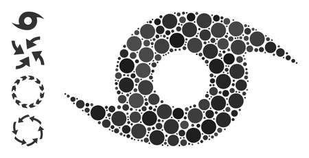 Circle mosaic storm whirlpool. Vector mosaic is based on storm whirlpool icon, and organized from scattered round parts. Vector icon of storm whirlpool composed of scattered spheric points.のイラスト素材