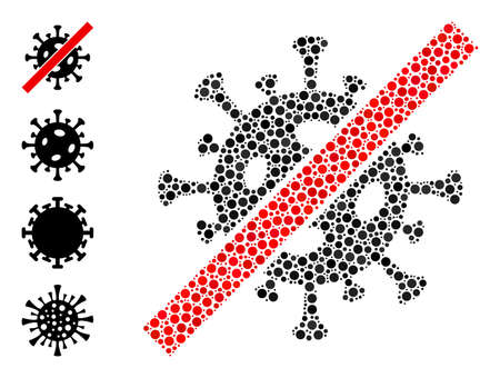 Circle collage terminate coronavirus. Vector collage is based on terminate coronavirus icon, and composed from scattered round elements.のイラスト素材