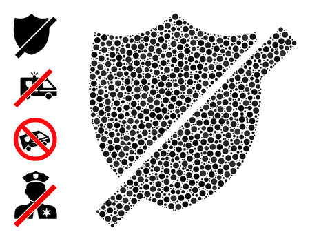 Round dot mosaic stop shield. Vector collage is based on stop shield icon, and formed from randomized circle elements. Vector icon of stop shield combined of randomized round points.のイラスト素材