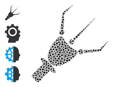 Rounded dot mosaic nanobot arm. Vector collage is based on nanobot arm symbol, and organized of randomized round spots. Vector icon of nanobot arm designed of scattered round items.のイラスト素材