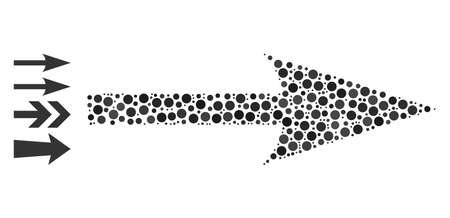 Circle collage sharp arrow right. Vector collage is based on sharp arrow right icon, and done with randomized round elements. Vector icon of sharp arrow right combined with randomized round elements.のイラスト素材