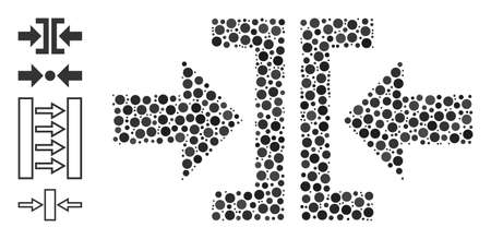 Rounded dot combination press horizontal direction. Vector collage is based on press horizontal direction icon, and formed of random round elements.のイラスト素材