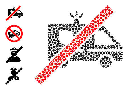 Round dot composition no patrol car. Vector mosaic is based on no patrol car icon, and designed with random spheric elements. Vector icon of no patrol car designed of irregular spheric points.のイラスト素材