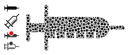Rounded dot composition syringe. Vector mosaic is based on syringe icon, and composed of scattered spheric elements. Vector icon of syringe constructed of scattered spheric dots.のイラスト素材