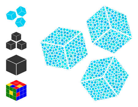 Round dot collage sugar cubes. Vector collage is based on sugar cubes symbol, and composed with randomized round elements. Vector icon of sugar cubes organized of randomized round points.のイラスト素材