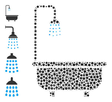 Circle mosaic shower bath. Vector collage is based on shower bath icon, and organized of random circle items. Vector icon of shower bath combined of random spheric dots.のイラスト素材