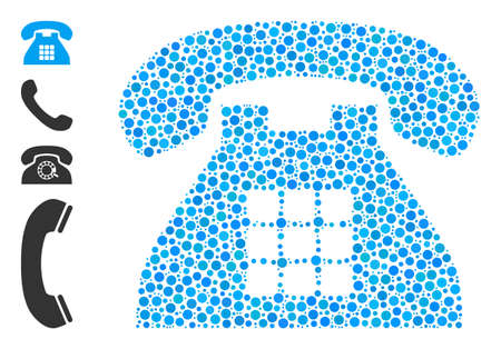 Circle mosaic tone phone. Vector mosaic is based on tone phone icon, and composed of randomized round spots. Vector icon of tone phone designed with scattered round dots.のイラスト素材
