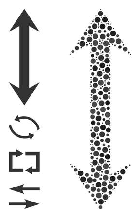 Rounded dot composition vertical flip. Vector collage is based on vertical flip icon, and created of randomized round items. Vector icon of vertical flip composed of scattered round items.のイラスト素材
