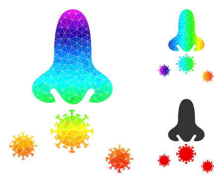 Low-poly nose viruses icon with spectrum colorful. Spectral vibrant polygonal nose viruses vector is combined from random colored triangles.のイラスト素材
