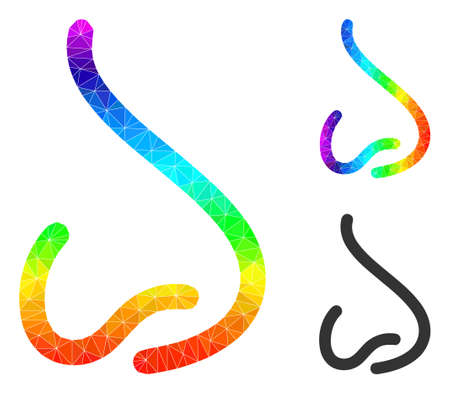 lowpoly human nose icon with spectrum vibrant. Spectrum colorful polygonal human nose vector is designed with random vibrant triangles.のイラスト素材