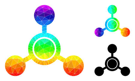 Low-poly methane molecule icon with spectral colorful. Spectral vibrant polygonal methane molecule vector is filled from chaotic colorful triangles.のイラスト素材