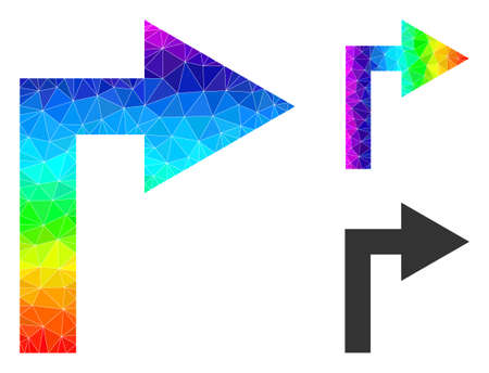 Low-poly turn right icon with spectral vibrant. Spectral vibrant polygonal turn right vector is...