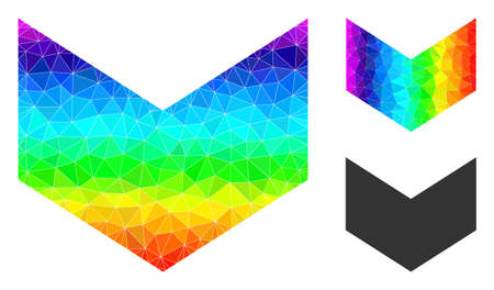 Low-poly direction down icon with spectrum colored. Spectrum colored polygonal direction down vector is filled with scattered colorful triangles.のイラスト素材