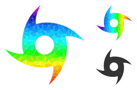 lowpoly tornado icon with spectrum colored. Rainbow vibrant polygonal tornado vector is designed with chaotic bright triangles. Flat geometric lowpoly symbol is created from tornado icon.のイラスト素材
