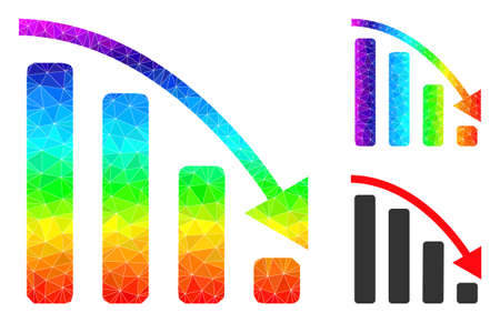 lowpoly negative trend icon with spectrum colored. Spectrum colorful polygonal negative trend vector combined from random vibrant triangles.のイラスト素材