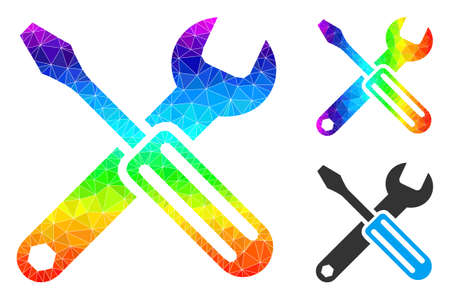 Low-poly options icon with spectrum colorful. Rainbow colorful polygonal options vector is filled with random colorful triangles. Flat geometric 2d modeling illustration designed by options icon.のイラスト素材