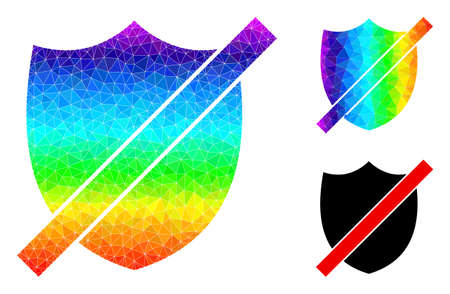 lowpoly wrong shield icon with spectrum colorful. Spectral vibrant polygonal wrong shield vector designed with scattered colorful triangles.のイラスト素材