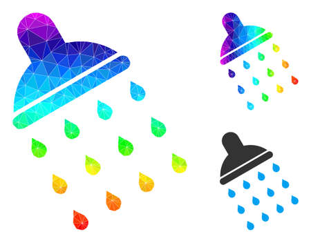 Low-poly shower icon with spectrum colored. Spectral colorful polygonal shower vector is designed from random colorful triangles. Flat geometric polygonal illustration created from shower icon.のイラスト素材