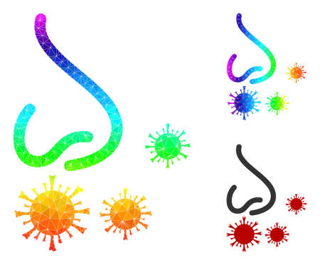 Low-poly nasal infection icon with spectrum colorful. Spectrum vibrant polygonal nasal infection vector is filled from random bright triangles.のイラスト素材