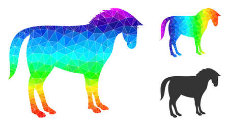 lowpoly horse icon with spectrum colorful. Spectral colorful polygonal horse vector is filled of scattered colorful triangles. Flat geometric lowpoly illustration designed by horse icon.のイラスト素材