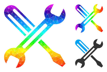 Low-poly tuning icon with spectral colorful. Spectral vibrant polygonal tuning vector is designed with scattered colorful triangles.のイラスト素材