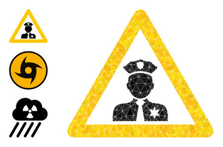 lowpoly policeman warning icon, and other icons. Polygonal policeman warning vector is designed of chaotic triangles. Flat geometric lowpoly symbol is designed by policeman warning pictogram.のイラスト素材