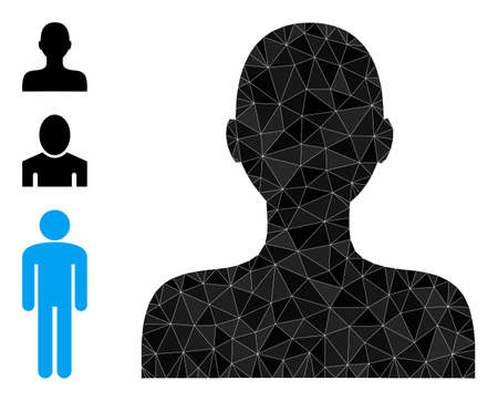 Low-poly boy icon, and bonus icons. Polygonal boy vector combined from random triangles. Flat geometric 2d modeling abstraction created from boy icon. Triangulated boy polygonal icon illustration.のイラスト素材