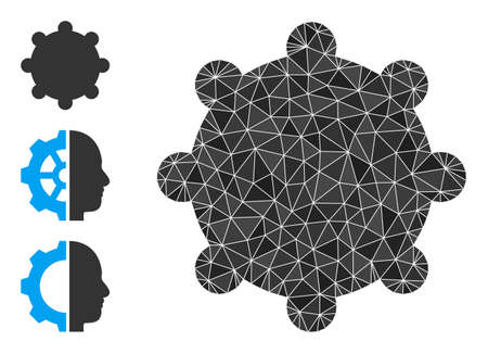 Low-poly gear icon, and similar icons. Polygonal gear vector is constructed from random triangles. Flat geometric mesh illustration is created from gear icon.のイラスト素材