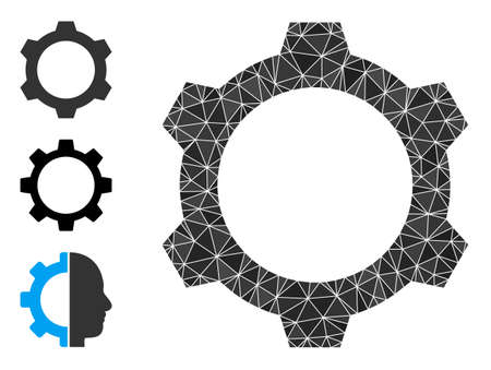 lowpoly gear icon, and similar icons. Polygonal gear vector is filled from scattered triangles. Flat geometric lowpoly abstraction is based on gear icon. Triangulated gear polygonal 2d illustration.のイラスト素材