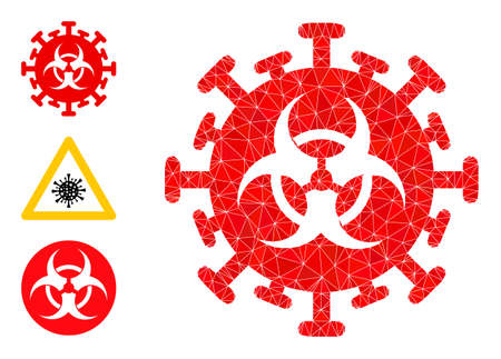 lowpoly hazard virus icon, and bonus icons. Polygonal hazard virus vector is combined of randomized triangles. Flat geometric lowpoly symbol is based on hazard virus pictogram.のイラスト素材