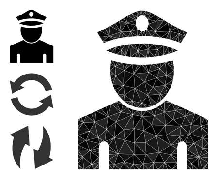 lowpoly policeman icon, and other icons. Polygonal policeman vector is constructed from chaotic triangles. Flat geometric mesh symbol is designed by policeman icon.のイラスト素材
