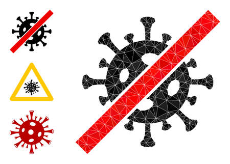 lowpoly terminate coronavirus icon, and bonus icons. Polygonal terminate coronavirus vector is constructed from scattered triangles.のイラスト素材