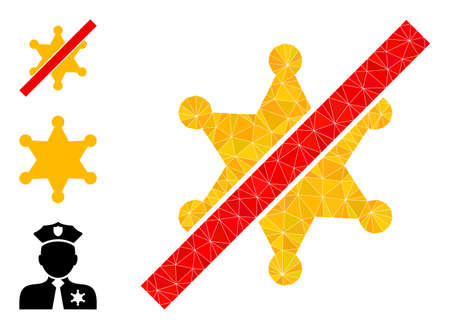 lowpoly no sheriff star icon, and bonus icons. Polygonal no sheriff star vector is designed with chaotic triangles. Flat geometric lowpoly symbol is based on no sheriff star icon.のイラスト素材