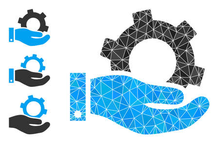 Low-poly service icon, and other icons. Polygonal service vector is combined from scattered triangles. Flat geometric polygonal symbol is created from service icon.のイラスト素材