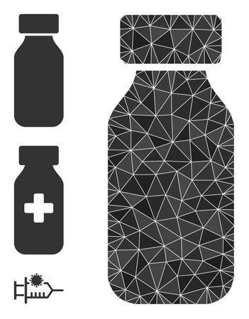 Low-poly vial icon, and similar icons. Polygonal vial vector is constructed with scattered triangles. Flat geometric polygonal symbol is based on vial icon.のイラスト素材