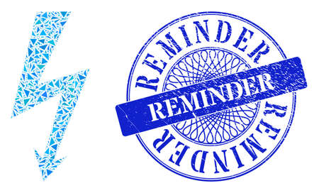 High voltage collage of triangle items, and Reminder textured seal imitation. Blue stamp seal includes Reminder title inside circle form.のイラスト素材