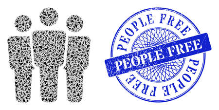 People mosaic of triangle particles, and People Free unclean seal imitation. Blue stamp seal includes People Free caption inside circle form.のイラスト素材