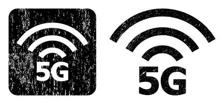 Vector 5G radio source subtracted icon. Grunge 5G radio source stamp, done from icon and rounded...
