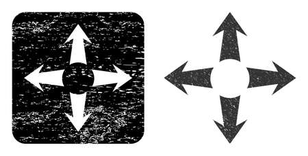 Vector expand arrows subtracted pictogram. Grunge expand arrows seal stamp, done from icon and rounded square. Rounded square stamp include expand arrows subtracted shape inside.のイラスト素材