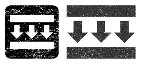 Vector pressure down carved icon. Grunge pressure down stamp, done with icon and rounded square. Rounded square stamp include pressure down subtracted shape inside. Vector pressure down grunge images.のイラスト素材