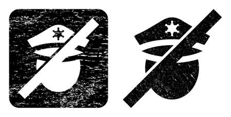 Vector restricted police subtracted icon. Grunge restricted police seal, done from icon and rounded square. Rounded square stamp seal include restricted police subtracted shape inside.のイラスト素材