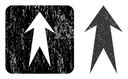 Vector arrow up subtracted icon. Grunge arrow up imprint, done from icon and rounded square. Rounded square stamp seal include arrow up subtracted shape inside. Vector arrow up grunge images.のイラスト素材