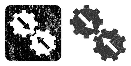 Vector gear integration hole icon. Grunge gear integration imprint, done with icon and rounded square. Rounded square stamp seal have gear integration hole inside.のイラスト素材