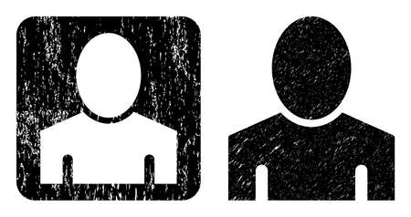 Vector guy stencil icon. Grunge guy seal stamp, done with icon and rounded square. Rounded square seal include guy empty space inside. Vector guy grunge images.のイラスト素材