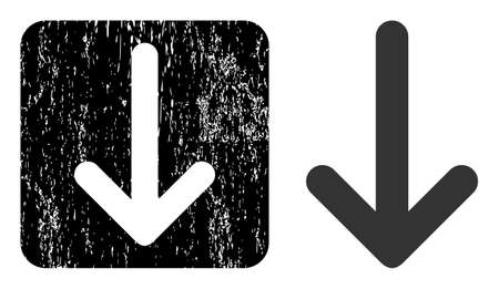 Vector arrow down stencil icon. Grunge arrow down seal stamp, done with icon and rounded square. Rounded square stamp seal contain arrow down hole inside. Vector arrow down grunge images.のイラスト素材