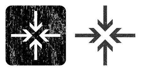 Vector reduce arrows stencil icon. Grunge reduce arrows stamp, done from icon and rounded square. Rounded square stamp have reduce arrows empty space inside. Vector reduce arrows grunge images.のイラスト素材