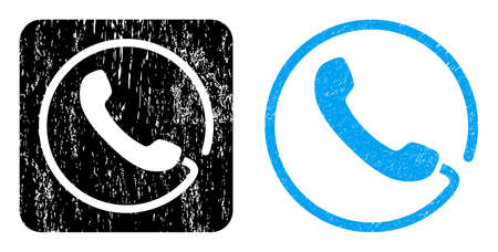 Vector phone hole pictogram. Grunge phone seal stamp, done from icon and rounded square. Rounded square stamp seal have phone subtracted shape inside. Vector phone grunge images.のイラスト素材