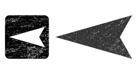 Vector arrowhead left hole icon. Grunge arrowhead left stamp, done with icon and rounded square. Rounded square stamp seal include arrowhead left carving inside. Vector arrowhead left grunge images.のイラスト素材